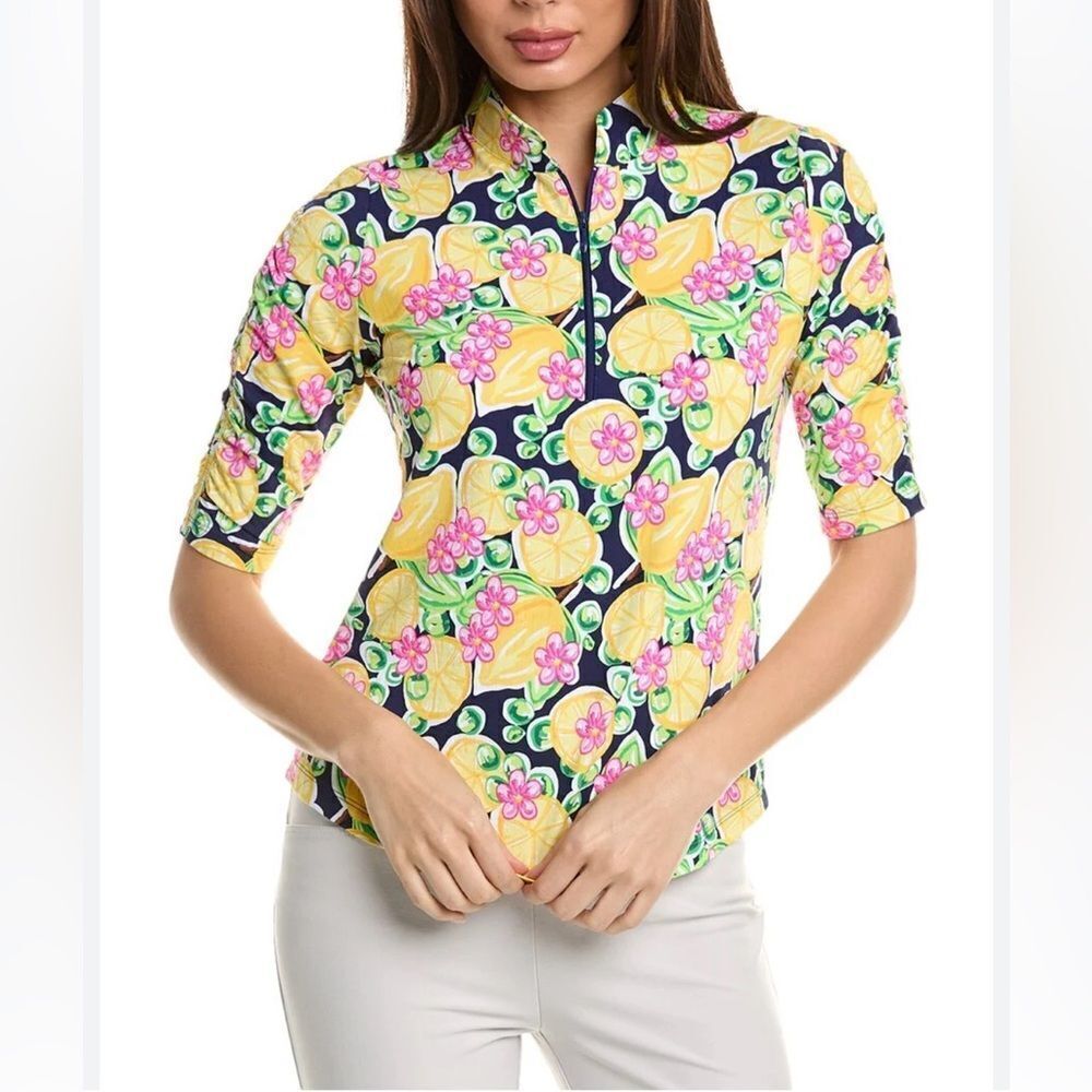 Ibkul women’s Calista top floral lemon artsy colorful sun protection outerwear